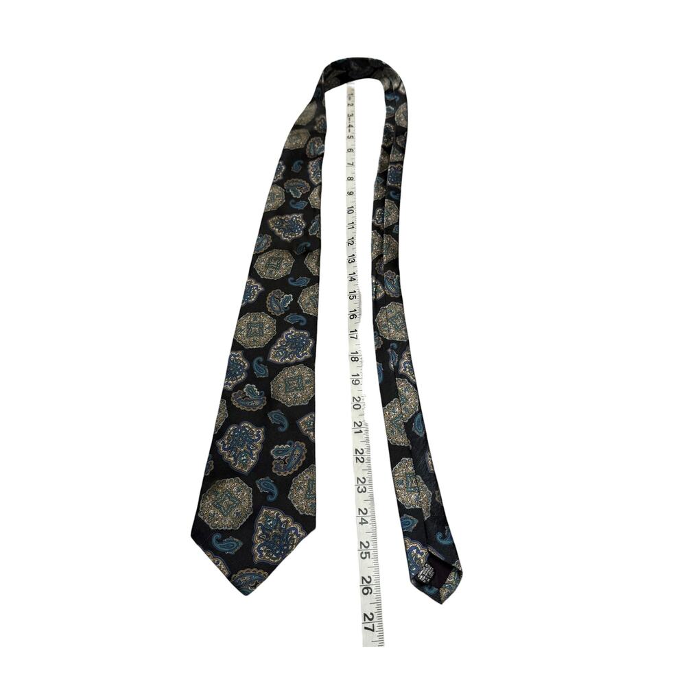 The Mens Store Paisley Necktie Black Gold Teal Polyester Vintage - Picture 5 of 6